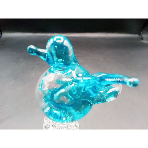 Art Glass Bell Blue Bird Topper Hand Blown Vintage Decorative Collectible 3.5" - Picture 2 of 13